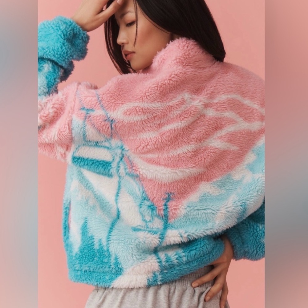 NWT Anthropologie Beach Riot Leona Slopes Fleece Sherpa Pullover in Pink